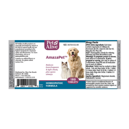 AmazaPet™ Tablets for Cats, Dogs - Natural Supplement for symptoms of asthma & respiratory discomfort