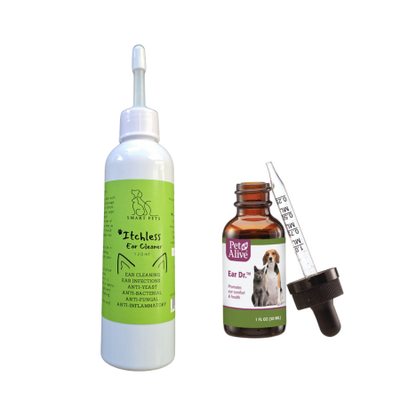 Ear Infection Protocol - Itchless Ear Cleaner & PetAlive Ear Dr for Dogs & Cats