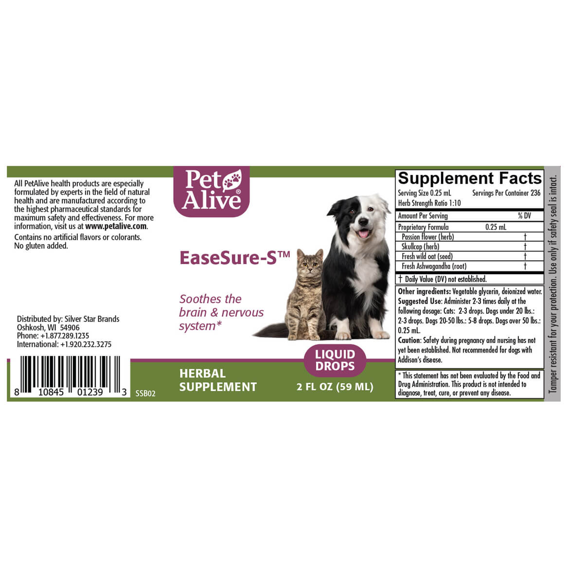 PetAlive EaseSure-S™ for Nervous System Support for nervous system balance and stress-induced episodes in dogs and cats