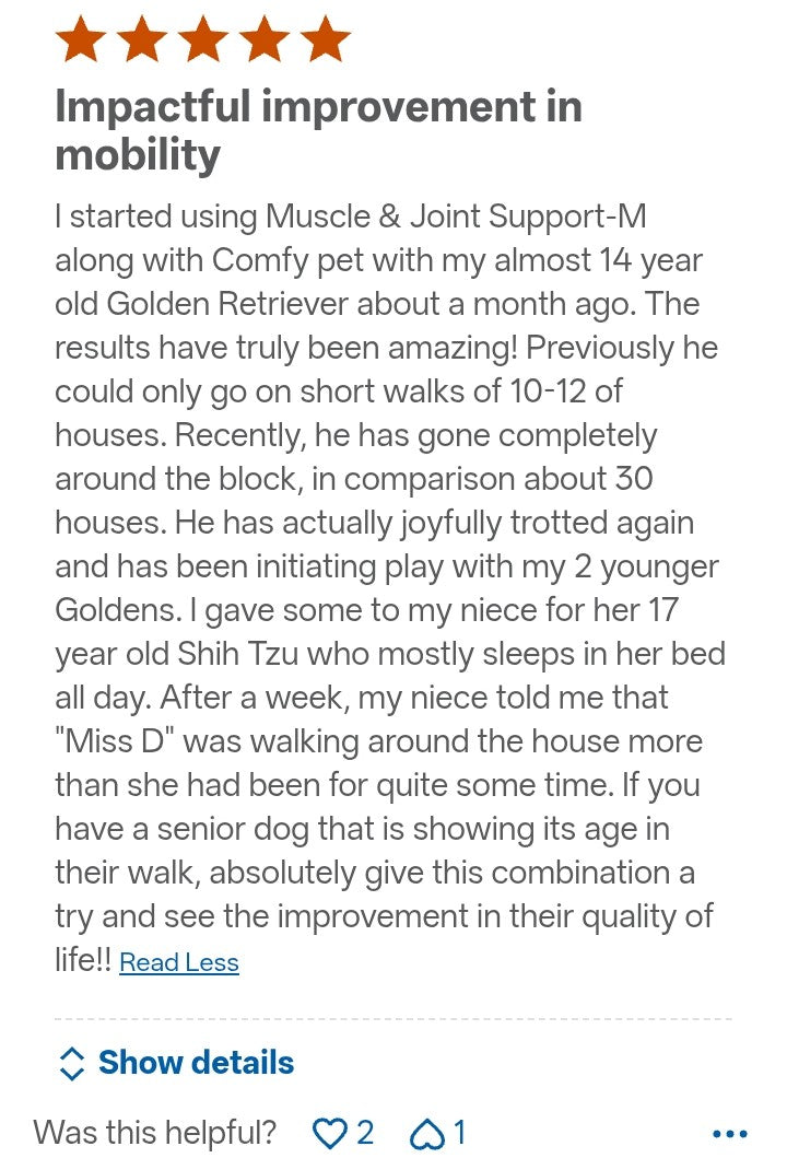 PetAlive® Muscle & Joint Support-M™ for Dogs, Cats - Natural Supplement for Joint Stiffness, Limping, Arthritis & Pain