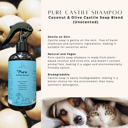 Smart Pets PURE Castile Shampoo for Dogs & Cats - For Normal or Sensitive Skins