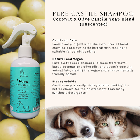 Smart Pets PURE Castile Hypoallergenic Pet Shampoo for Dogs & Cats - For Allergies, Normal or Sensitive Skins