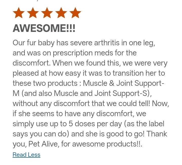 PetAlive® Muscle & Joint Support-M™ for Dogs, Cats - Natural Supplement for Joint Stiffness, Limping, Arthritis & Pain